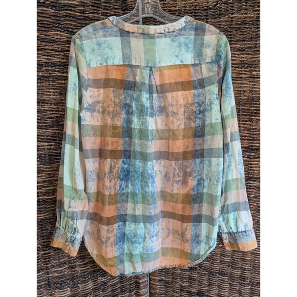 Anthropologie Isabella Sinclair Buffalo Plaid Check Ruffle Chambray Henley Shirt - Picture 3 of 9